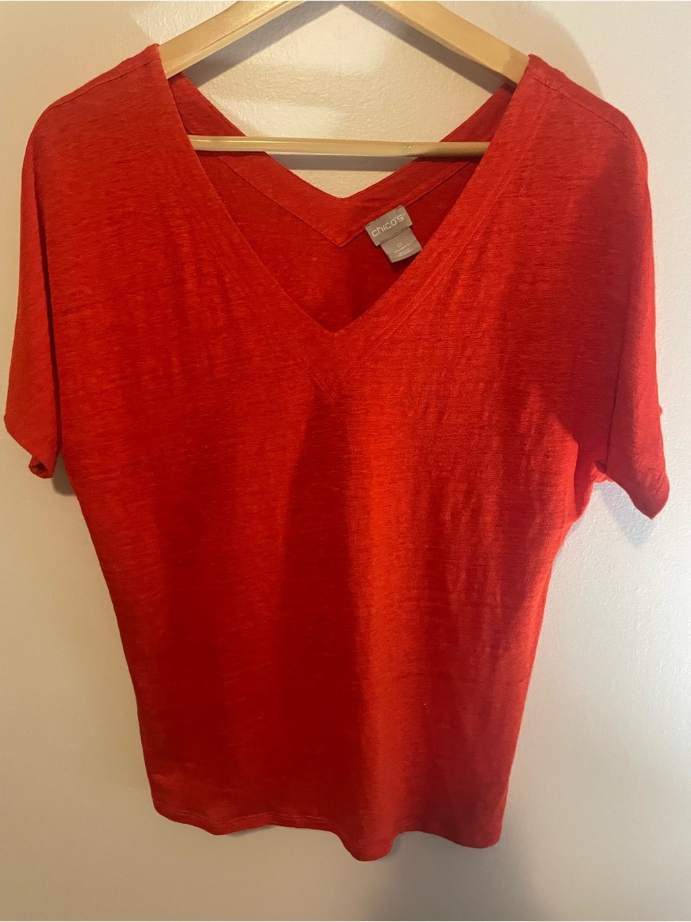 Chico's Women's Burt Orange V-Neck Short Sleeve Top 100% Linen